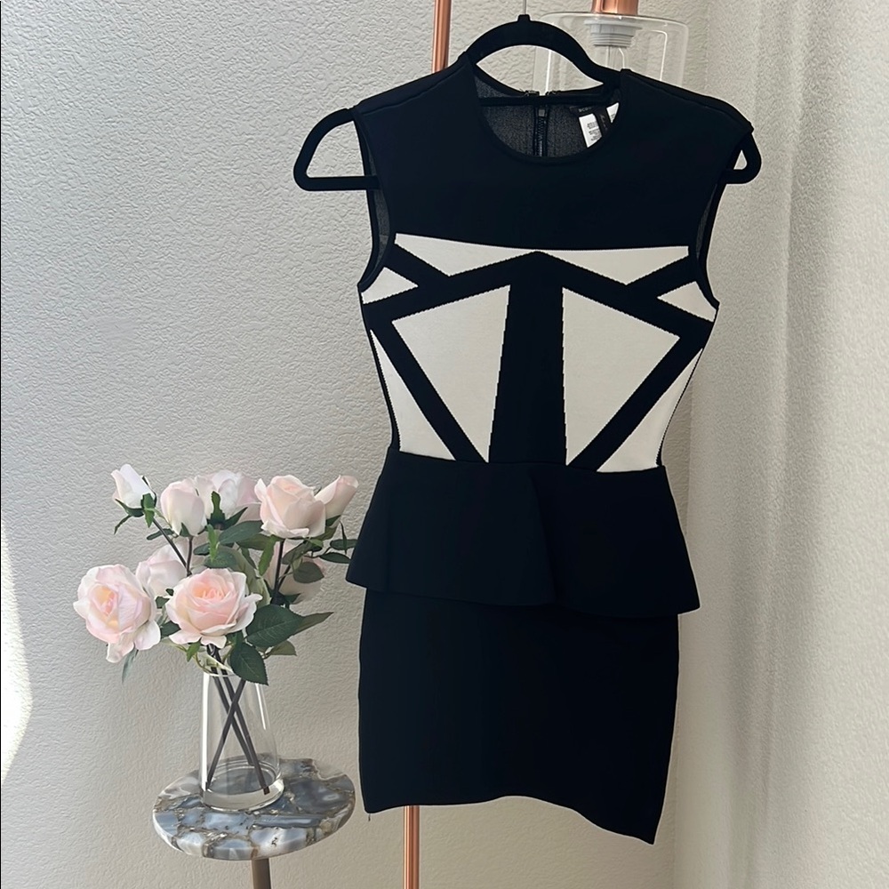 BCBGMaxAzria Black and White Stretchy Mini Dress